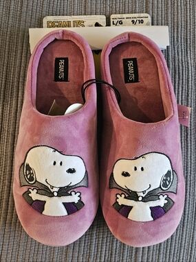 Mens Large Peanuts Pink Purple Snoopy Plush Slippers